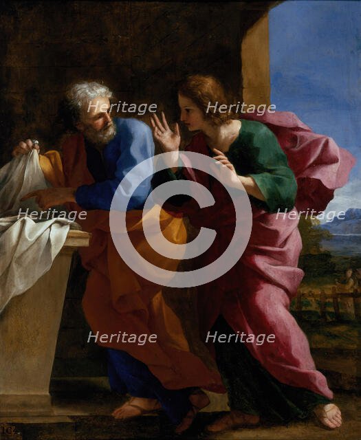 St. John and St. Peter at Christ's Tomb, c1640. Creator: Giovanni Francesco Romanelli.