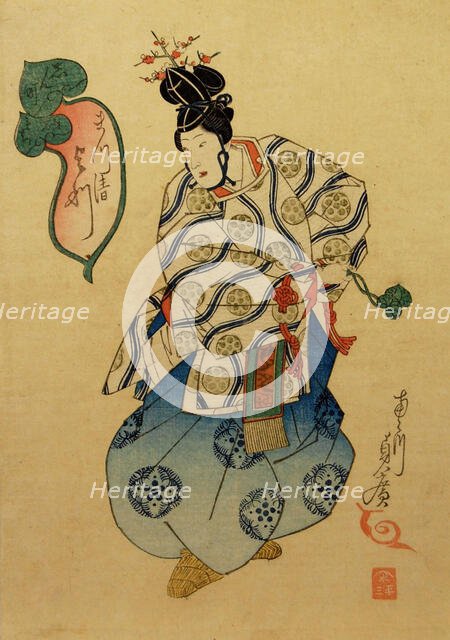 Yotsu of the Matsukiyo Performing as a Courtier, 1841. Creator: Utagawa Sadahiro.