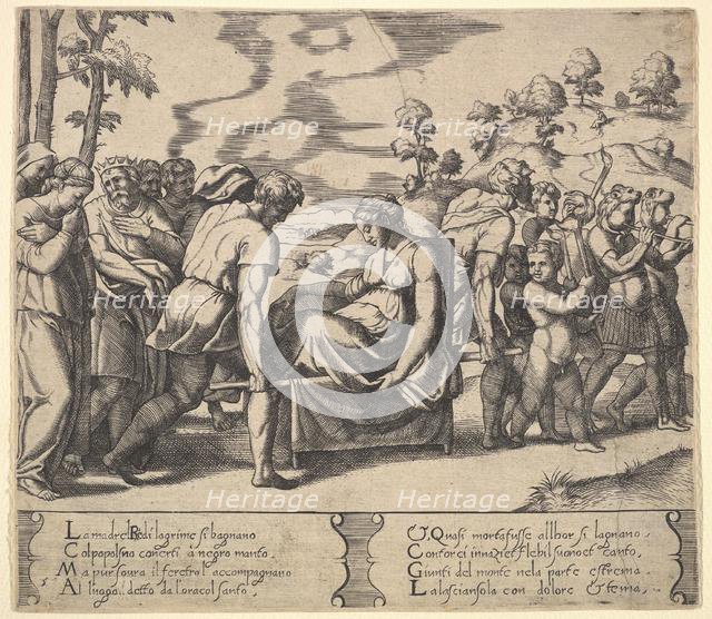 Plate 5: Psyche carried on a litter, from the 'Fable of Cupid and Psyche', 1530-60. Creator: Master of the Die.