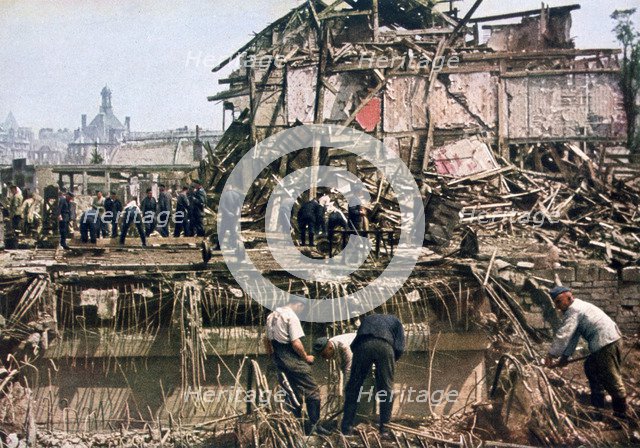 Clearing debris, Dunkirk, France, 1940. Artist: Unknown