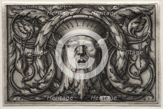Ornament of Satyr's Head and Wreath, 1543. Creator: Hans Sebald Beham (German, 1500-1550).