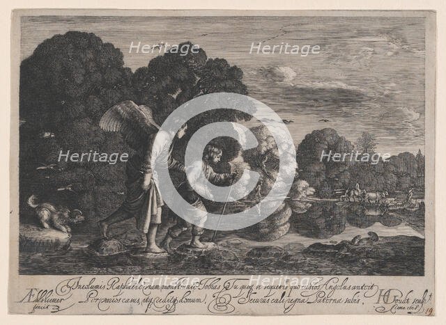 Tobias and the Angel (small plate), 1608. Creator: Hendrik Goudt.