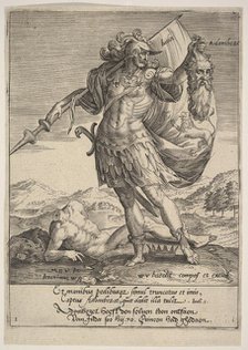 Judah with the Head of Adonibezek, from Willem van Haecht, Tyrannorum proemia, 1578, 1578. Creator: Hieronymous Wierix.