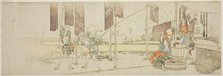 Hanging up dyed cloth, Japan, c. 1805. Creator: Hokusai.