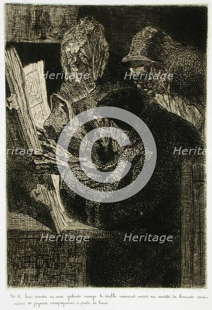 Les Frères de la bonne trogne - La Consultation, 1858. Creator: Félicien Rops.