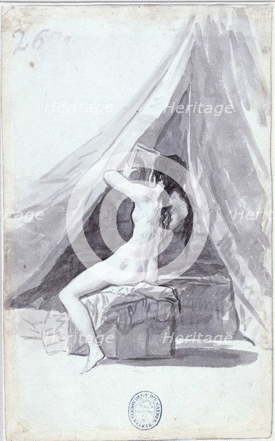 Female back act with mirror (from the Madrid Album) , 1795-1796.