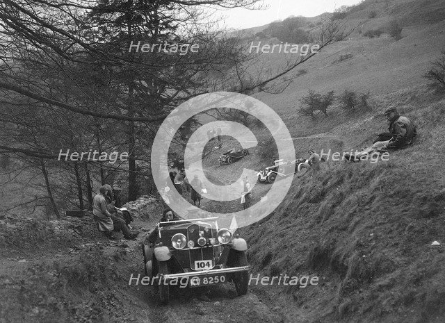 Triumph open tourer competing in the MG Car Club Abingdon Trial/Rally, 1939. Artist: Bill Brunell.