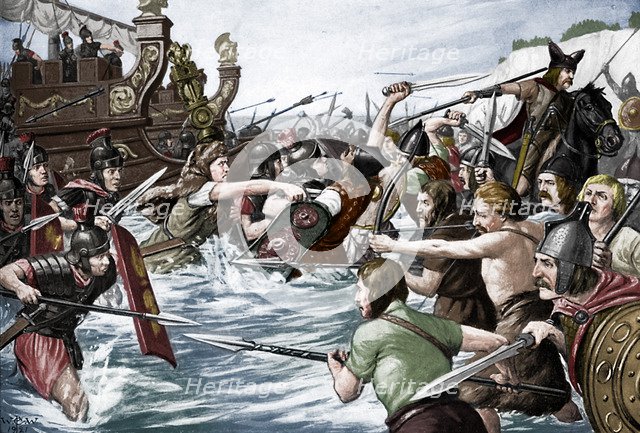 The landing of Julius Caesar in Britain, 55 BC, (c1920s). Artist: Richard Caton Woodville II.