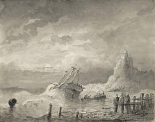 Ship in distress off the coast, c.1825-c.1875. Creator: Circle of Petrus Johannes Schotel.