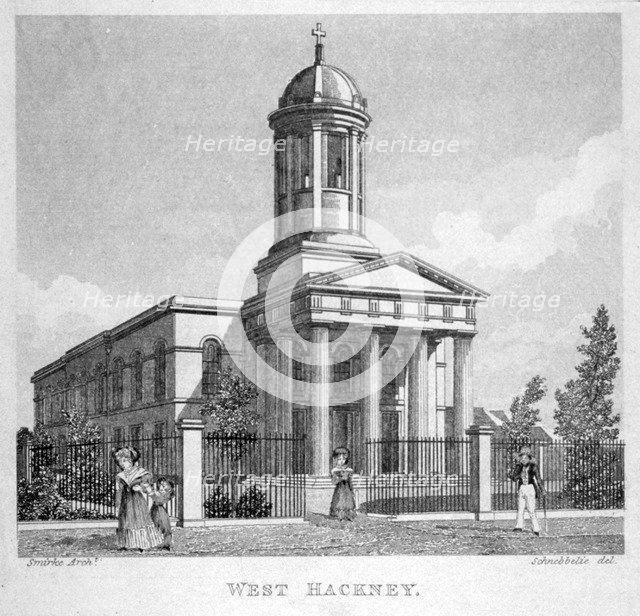 West Hackney Church on the east side of Stoke Newington Road, London, c1825. Artist: Anon
