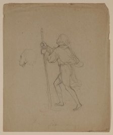 Bearded Figure in a Cape and Tunic Holding a Staff, between 1820 and 1848. Creator: Thomas Cole.