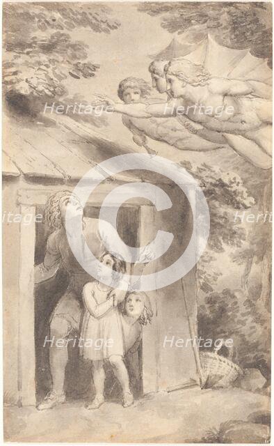 Peter and His Children Visited by Three Flying Figures, c. 1783. Creator: Thomas Stothard.
