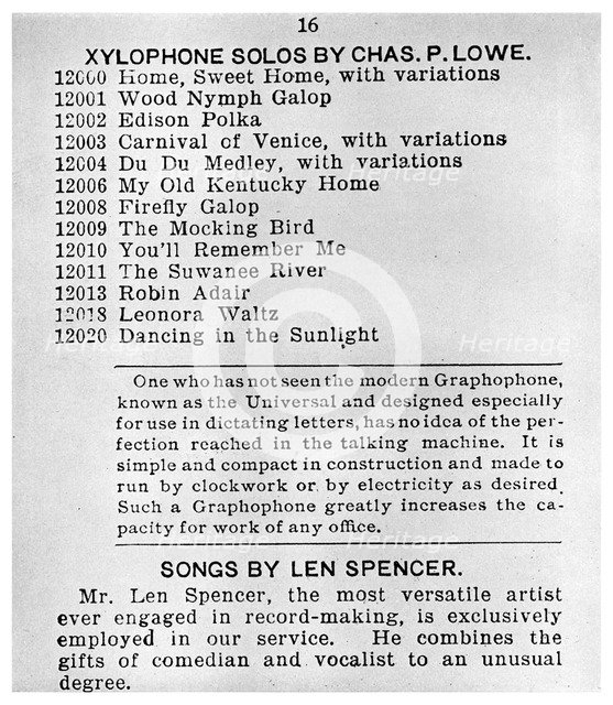 Page from the First Columbian Gramophone Catalogue, c1898 (1956). Artist: Unknown