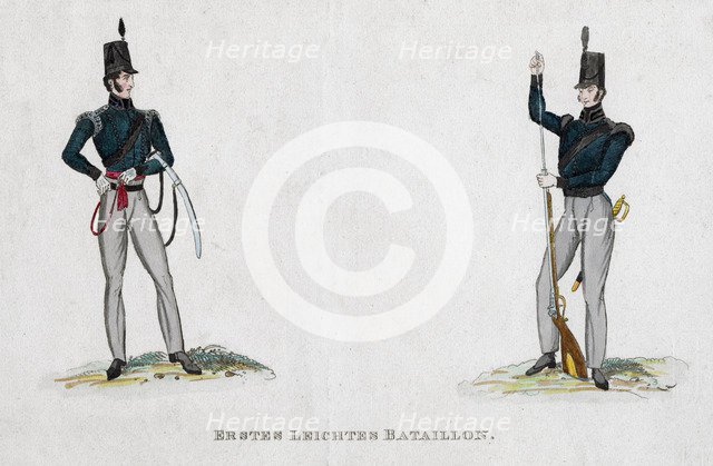 German soldiers from the Waterloo period, 19th century. Artist: Unknown