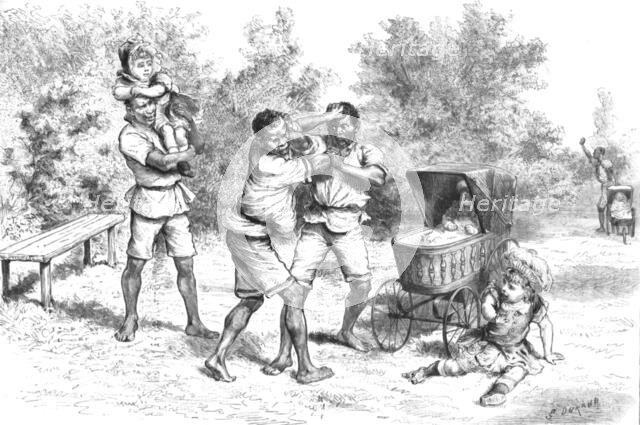 ''The "Servant Difficulty" in South Africa; Nurseboys quarrelling at Durban, Natal', 1888. Creator: Unknown.