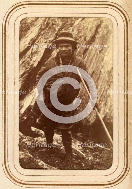 Sami man with a stick, 1868. . Creator: Lotten von Duben.