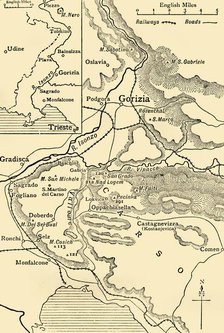 'Gorizia and the Carso: map illustrating the Italian advance towards Trieste in 1916', (c1920).  Creator: Unknown.