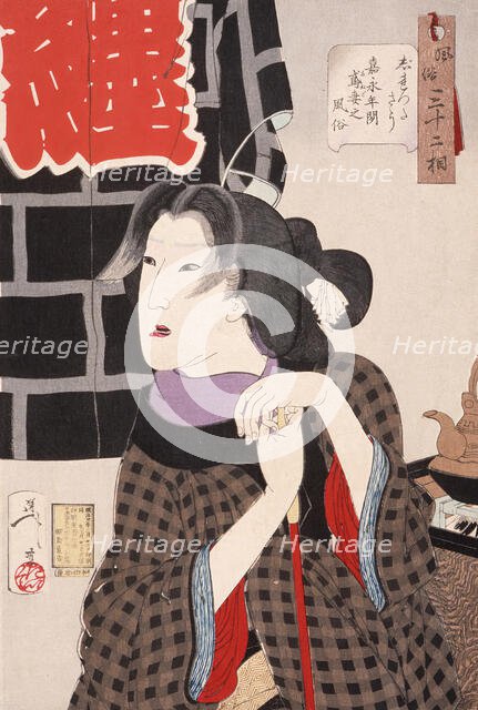 Irritable: The Wife of a Fireman in the Kaei Period (1848-1853), 1888. Creator: Tsukioka Yoshitoshi.