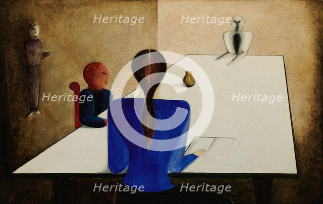 Group at Table, 1923. Creator: Schlemmer, Oskar (1888-1943).