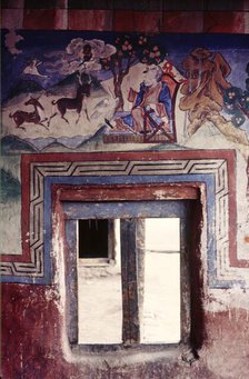 Painted window, Ladakh, India, 1988. Creator: Amanda Waite.