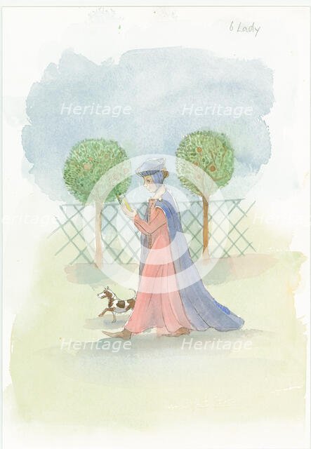 A medieval lady in a garden, 2004. Creator: Judith Dobie.