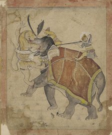 A Hunter Shooting a Tiger Attacking his Elephant, c.late 18th century. Creator: Unknown.