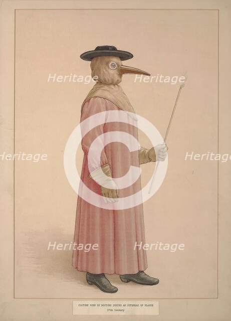 A physician wearing a seventeenth century plague preventive costume, (1910?). Creator: Unknown.