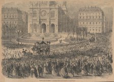 The funeral of Gioacchino Rossini. The funeral procession leaves the church, 1868. Creator: Blanchard, Henri Pierre Léon Pharamond (1805-1873).
