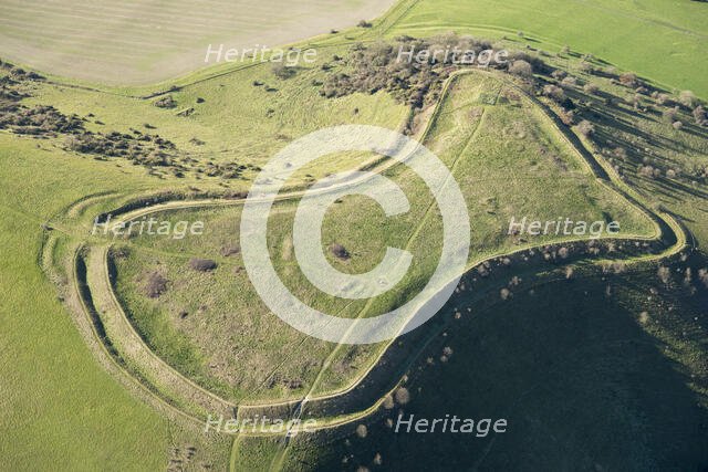 Large univallate Iron Age hillfort at Beacon Hill, Hampshire, 2017. Creator: Damian Grady.