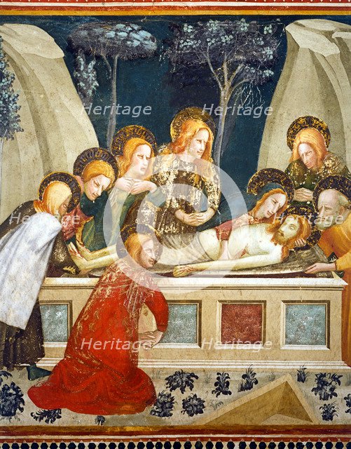 Jesus in the tomb with her ??mother and apostles' by Ferrer Bassa.