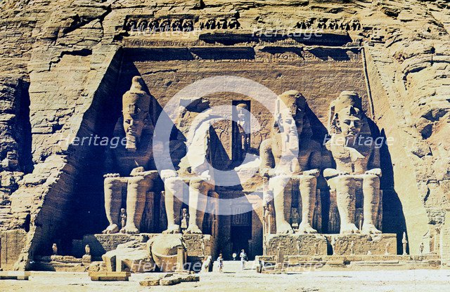 Statues of Rameses II outside the entrance to the main temple at Abu Simbel, Egypt, 13th Century BC. Artist: Unknown