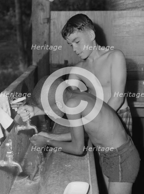 "Soap's in my eyes", Camp Nathan Hale, Southfields, New York, 1943 Creator: Gordon Parks.