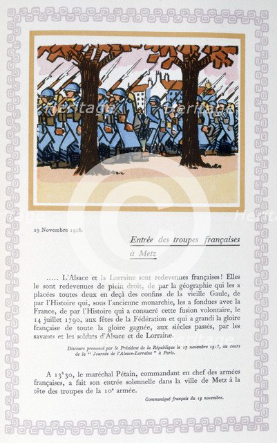 The entry of French troops into Metz, 19th November 1918, (1919). Artist: Andre Helle