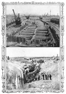 The Dock Disaster at Newport: the fatal trench before and after..., 1909. Creator: Collins.