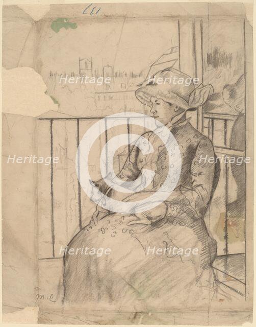 Susan on a Balcony Holding a Dog [recto], c. 1883. Creator: Mary Cassatt.