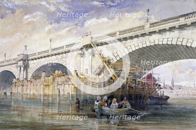 Coffer dam erected for repairing the pier of Blackfriars Bridge, London, c1870. Artist: Clarkson Stanfield