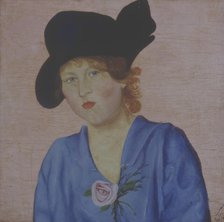 Portrait of a Lady wearing a blue hat. Creator: Popov, Nikolai Nikolayevich (1890-1953).