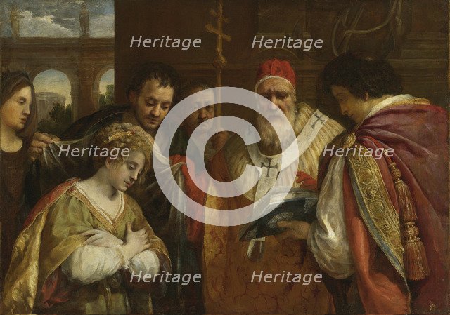 Saint Domitilla receiving the veil from Pope Clement I. Artist: Cortona, Pietro da (1596-1669)