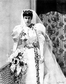 Lady Edith Ward (Lady Wolverton) in her bridal dress, 1895. Creator: Russell & Sons.