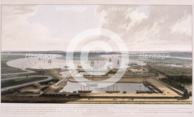 East India Docks, Poplar, London, 1808. Artist: William Daniell