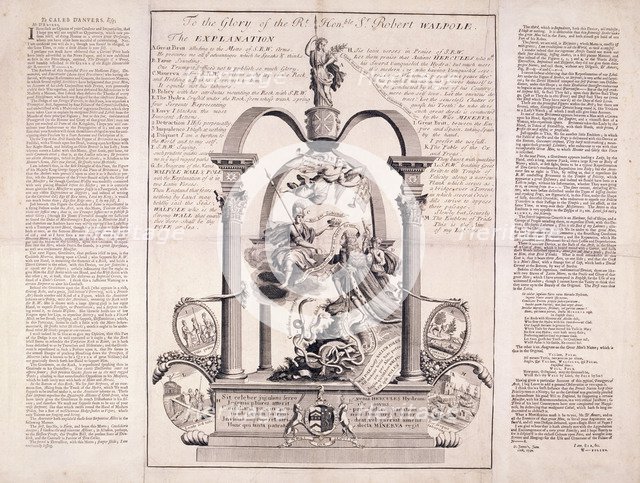 'To the Glory of the Rt Honble Sr Robert Walpole', 1730.  Artist: F Dumouchel