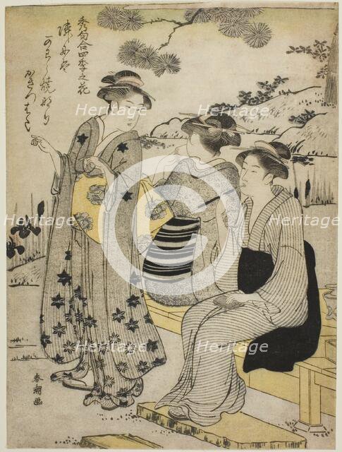 Rabbit-Ear Irises in Autumn, from the series "Choicest Odes upon Flowers of the Four..., c. 1792. Creator: Katsukawa Shuncho.