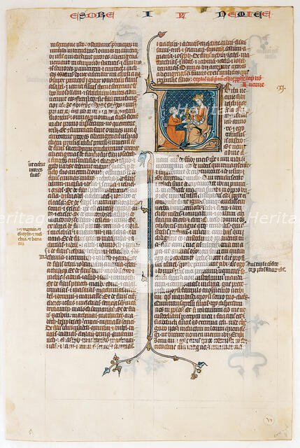 Manuscript Leaf with Opening of The Book of Nehemias, from a Bible, French, ca. 1280-1300. Creator: Unknown.