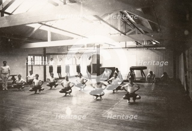 Boys in a indoor gym lesson, York, Yorkshire, 1910. Artist: Unknown