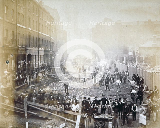Road widening works in Shoe Lane, City of London, 1871. Artist: Henry Dixon