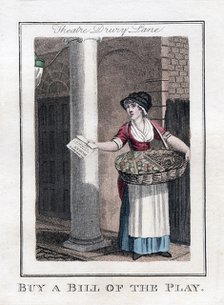'Buy a Bill of the Play', Drury Lane Theatre, London, 1805. Artist: Unknown