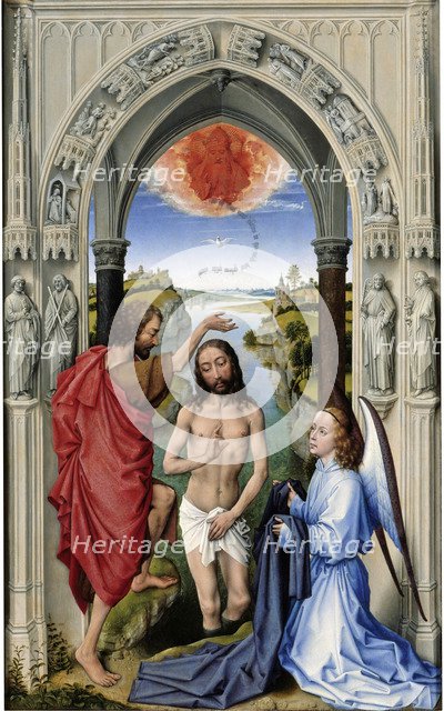 The Baptism of Christ (The Altar of St. John, middle panel), ca 1455. Artist: Weyden, Rogier, van der (ca. 1399-1464)