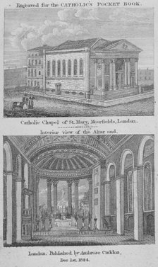 Two views of St Mary's Roman Catholic Church, Moorfields, City of London, 1824. Artist: Anon