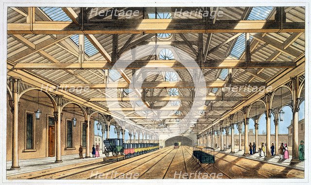 Entrance to the tunnel and booking offices New Station, Lime Street, Liverpool, 1836. Artist: John Harris