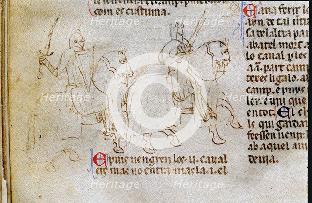 Chronicle of Peter the III king of Aragó, with scenes of knights.